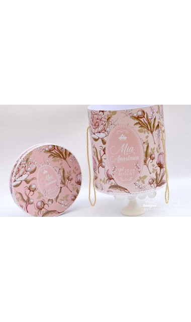 Trusou de botez cu bujori motive florale pe nuante elegante de roz si corai  10